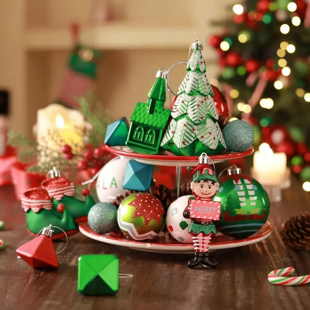 DecorbyHannah 120ct Christmas Tree Elf Red Green White Shatterproof Ornament Set